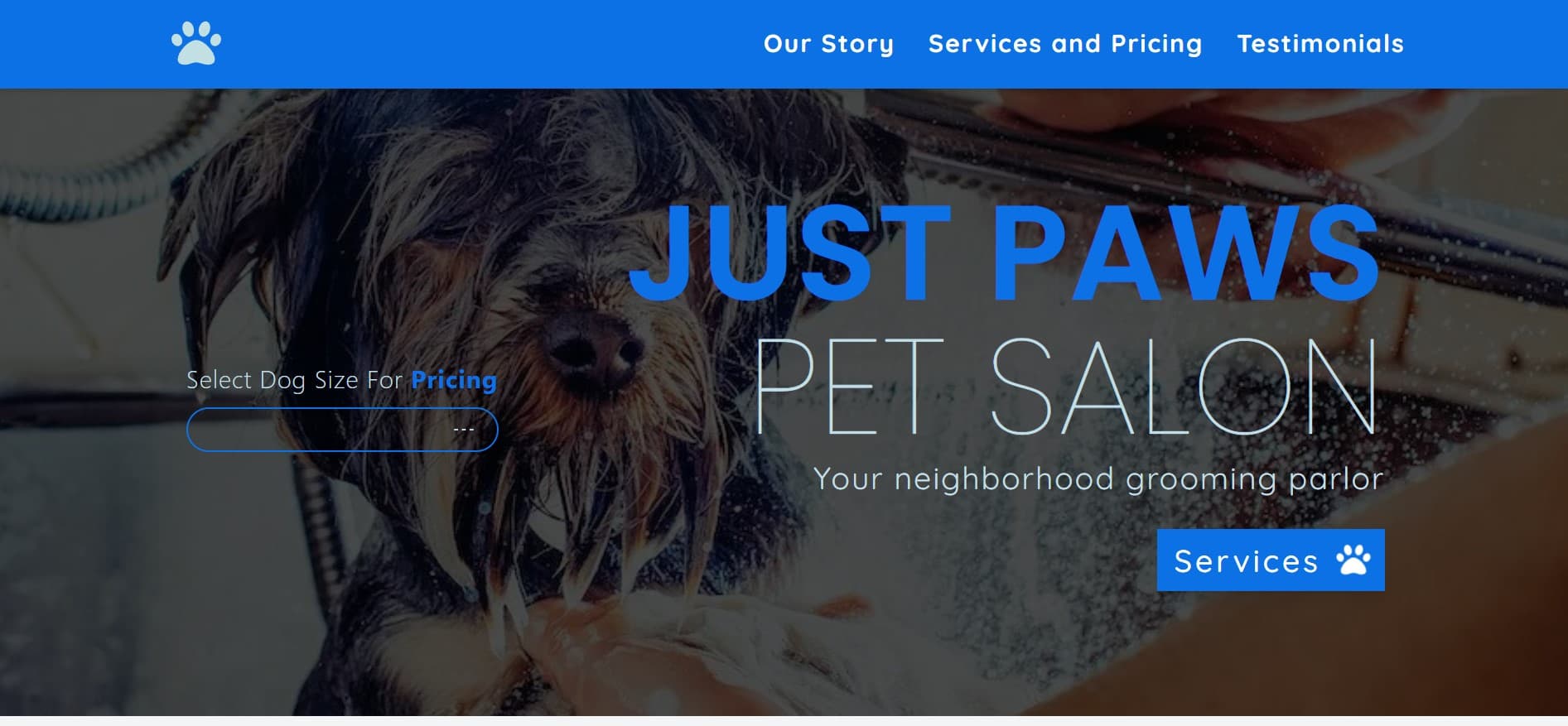 image of the Just Paws website